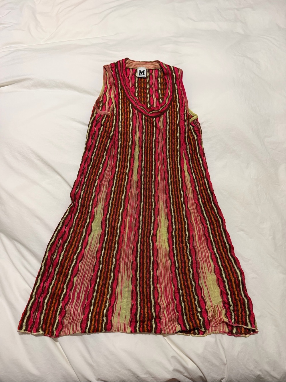 Missoni Pink Green Multi-Striped Sleeveless V-Neck Midi Dress - Picture 2 of 4